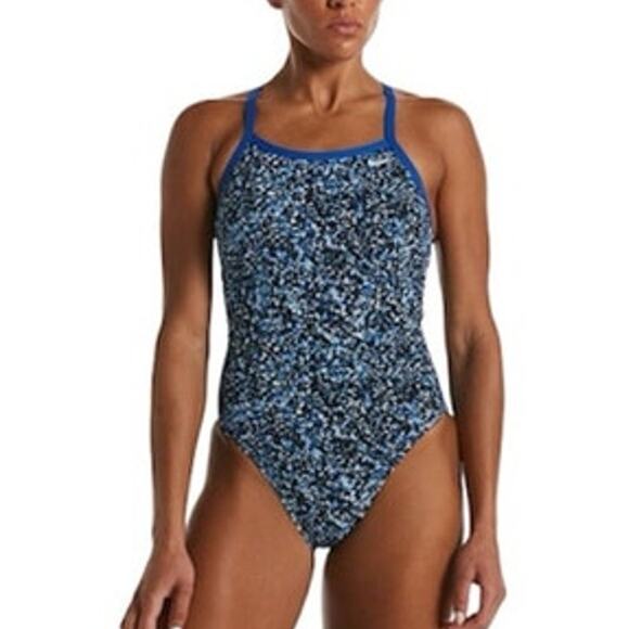 Nike Hydrastrong One Piece Swimsuit Pixel Party Crossback Cutout Sz M Patriotic - Picture 1 of 9
